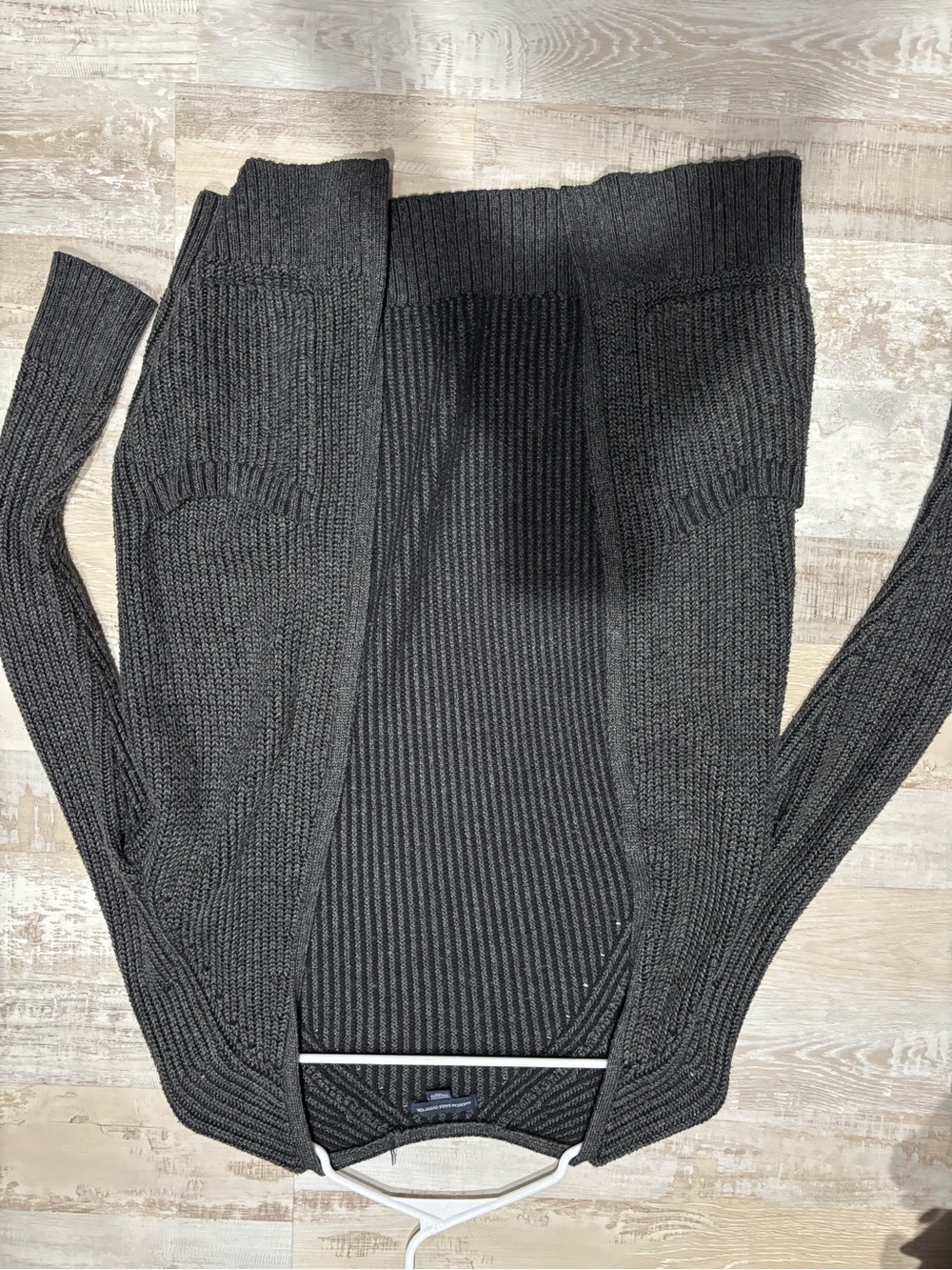 American Eagle Outfitters Charcoal Gray Ribbed Open-Front Cardigan